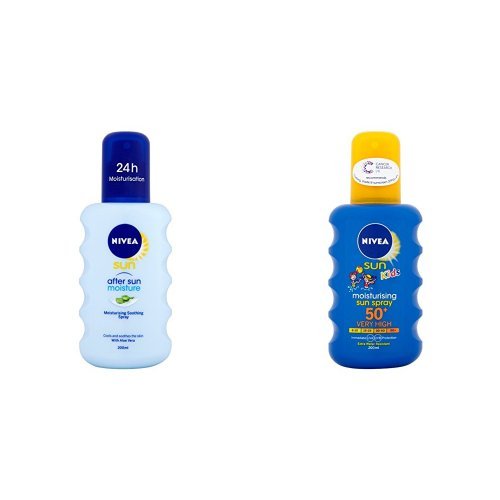 Nivea Sun Moisturising After Sun Spray with Aloe Vera and Nivea Sun Kid's Moisturising Sun Spray SPF 50+ - 200 ml Duo Set