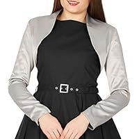 BlackButterfly Formal Satin Long Sleeve Bolero Shrug (Silver, US 10)