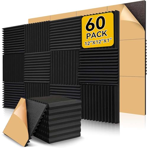 60 pcs Paneles Acústicos Autoadhesivo,30x30x2.5cm Paneles de Espuma Acustica,Esponja Acustica con Respaldo Adhesivo,Alta Densidad Aislante de Sonido,para Estudio,Teatro en Casa y Cuarto de Grabación