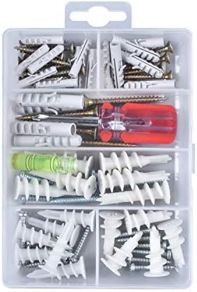 Sheetrock Wall Anchor Hardware Set. Large Heavy Duty 50 75 LBS Self Drilling Hanging Pictures Concrete TV Furniture Shelves Mount Nylon Drywall Anchors W/Screws Assortment Kit. Phillips Screw Driver