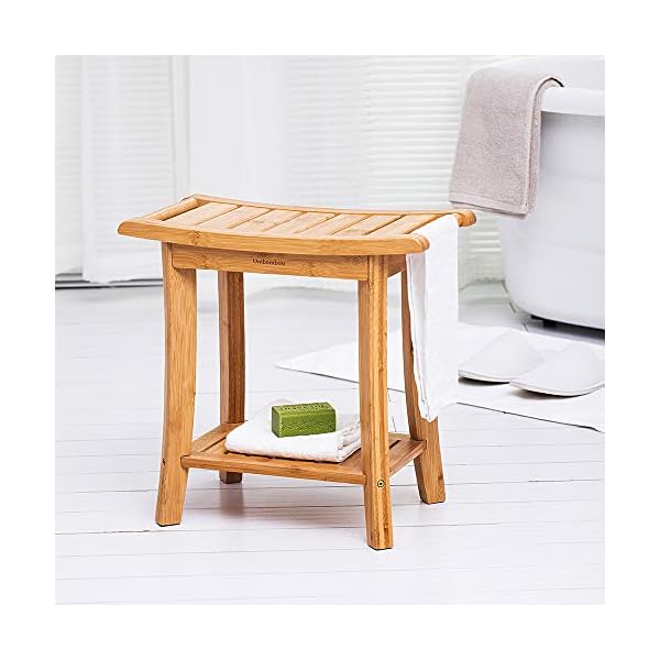 Unibambou Bamboo Shower Bench with Storage Shelf, Wooden Spa Bath Deluxe Organizer Shower Stool for Inside Shower Waterproof, Bathroom Bench Seat for Adults Elderly Seniors for Indoor or Outdoor Use - Image 3