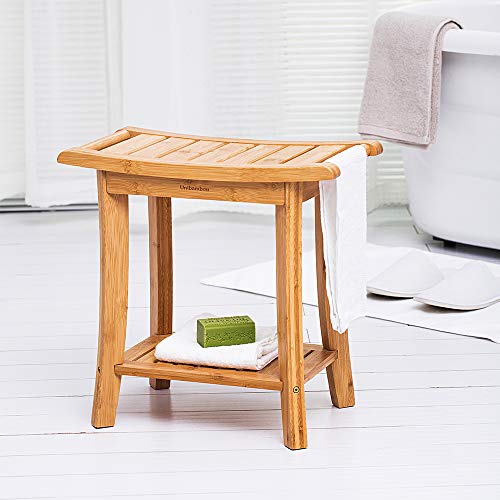 Unibambou Bamboo Shower Bench with Storage Shelf, Wooden Spa Bath Deluxe Organizer Shower Stool for Inside Shower Waterproof, Bathroom Bench Seat for Adults Elderly Seniors for Indoor or Outdoor Use - Image 3