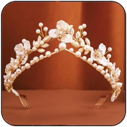 Vintage Pearl Tiara Crown Hairband Wedding Hair Accessories for Bride Vintage Gold Headband for Wedding – Pearl Bridal Headpiece  main image 2