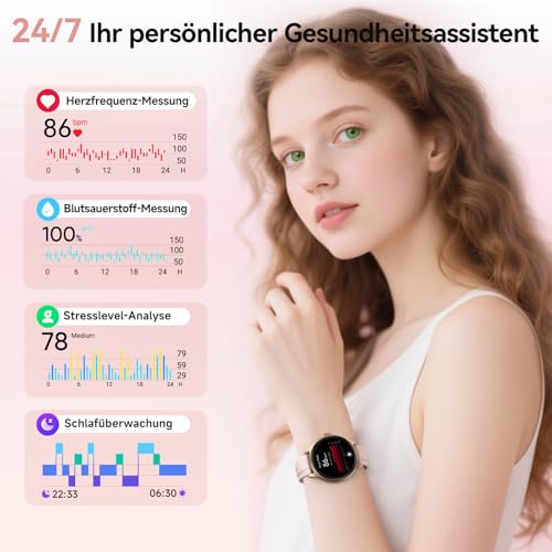 Women's Round Smart Watch, 1.57 Inch Smart Watch with Phone Function/Whatsapp, Fitness Tracker with Heart Rate/Sleep Monitor, Fitness Watch Women 120+ Sports Modes, 3ATM Waterproof, Watch for Samsung