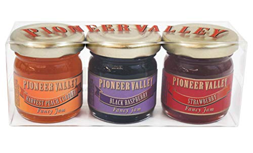Pioneer Valley Gourmet Mini Jam Sampler Variety 3 Pack 1.5oz Each - Black Raspberry, Harvest Peach Cobbler, Strawberry