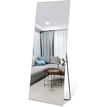 Leafmirror Large Full Length Mirror Rectangle Metal Frame Dressing Floor Mirror with Stand Holder Hanging Free Standing Full Body Mirror Leaning Bedroom Living Room Décor 65 x 22 in (Silver)