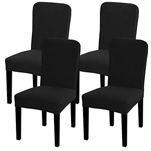 Leanking Knit Spandex Fabric Stretch Removable Washable Dining Room Chair Slipcover Home Decor Set of 4 (Black 2, 4 Pcs)