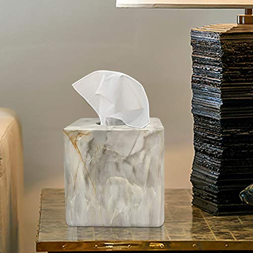 nu steel Marble nusteel Stone Hedge Resin Decorative Square Facial Tissue Box Cover Holder for Bathroom Vanity Countertops, Bedroom Dressers, Night Stands, Desks and Tables