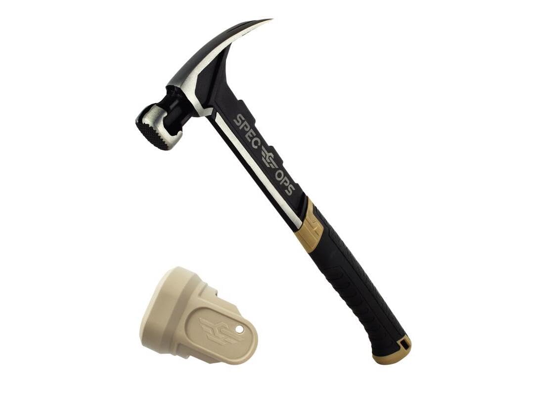 Spec Ops SPEC-M22CF-S Tools Framing Hammer, 22 oz, Rip Claw, Milled Face, Soft Mallet Face, Shock-Absorbing Grip, 3% Donated to Veterans,Black/Tan