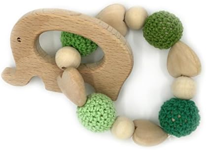 Amyster Heart Wooden Crochet Holder Baby Bird Elephant Penguin Owl Tortoise Teething Shower Dummy Chain Teether Baby Bracelet Rattle