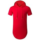 OLRIK Men's Hipster Hip Hop Curved Hem Hoodie Side Zipper T Shirt Red XL