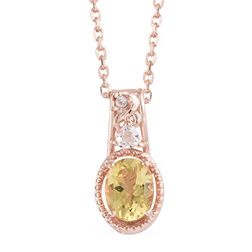 925 Sterling Silver Vermeil Rose Gold Plated Yellow Apatite, White Topaz Pendant with Chain 20" Cttw 1.2