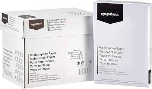 Amazon Basics Druckerpapier, DIN A4, 80 g/m², 2500 Stück, 5 Packungen mit 500, Weiß thumbnail 1