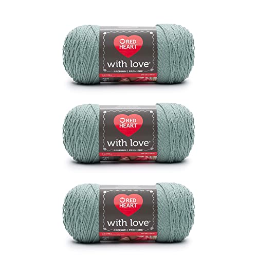 Red Heart with Love Sage Yarn - 3 Pack of 198g/7oz - Acrylic - 4 Medium (Worsted) - 370 Yards - Knitting/Crochet