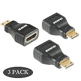 Mini HDMI to HDMI, Benfei 3 Pack Gold Plated HDMI to Mini HDMI Adapter Compatible for Raspberry Pi, Camera, Camcorder, DSLR, Tablet, Video Card