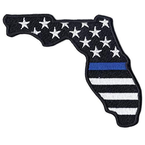 State of Florida American Flag with Blue Line Police Support Logo Embroidered Iron On Patch