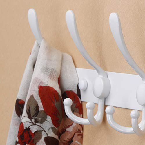 SKOLOO Wall Mounted Coat Rack Hook, 5 Tri Hooks - Heavy Duty Stainless Steel Coat Hooks for Hanging, Coat Hanger Wall Mount, White Hook Rack