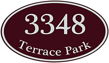 Custom Home Address Sign, Personalized House Number Sign, 12" x 7" Aluminum Oval, Variety Of Colors To Choose From (Burgundy)