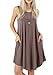 peassa Women Casual Sleeveless Loose Plain Beach Short Pockets Dress Khaki XXL
