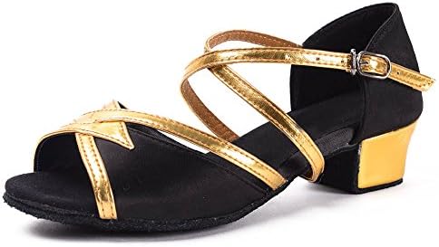 Girls Latin Salsa Dance Shoes ballroom,Heel 3.5CM,Black,3.5M US,Big Kid