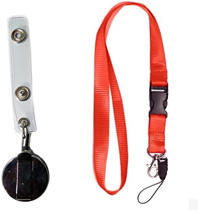 Red Neck Lanyards with Detachable Buckle. Heavy Duty Retractable Badge Reel with Belt Clip for ID Badge