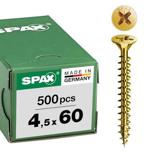 SPAX Universal screw, 4,5 x 60 mm, 500 pieces, full thread, flat countersunk head, cross recess Z2, 4CUT, YELLOX - 1081020450605