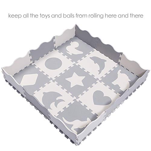 SUPERJARE 25 Pieces Baby Play Mat, Thick Interlocking Foam Floor Tiles with 9 Patterns, Non Toxic Crawling Mat for Playroom & Nursery, Neutral Color for Infants, Baby & Toddler