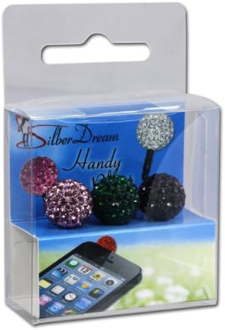 SilberDream Crystal phone plugs, 3 pieces different colours Shamballa shiny glitter balls, original Czech Preziosa crystals, lilac,green and black, GST16