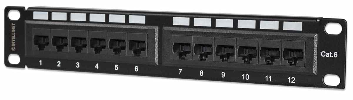 Intellinet Patch Panel, Cat6, 10 Inch, UTP, 1U, 12-Port, Black — image 1