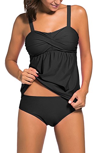 Tiheen Womens Two-Piece Sets Tankini Bathing Suits (FBA)