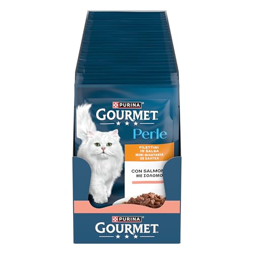 Purina Gourmet Filettini-kralen in saus, natvoer voor katten met zalm, 26 zakjes a 85 g