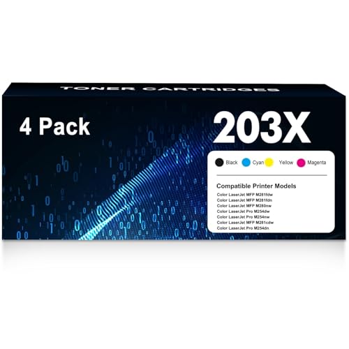 203X 203A avec Puce Cartouche de Toner Compatible pour HP 203X pour HP Color LaserJet Pro MFP M281fdw M254dw M281fdn M280nw M281cdw M254nw M254dn CF540X CF540A (Noir Jaune Cyan Magenta, 4-Pack )