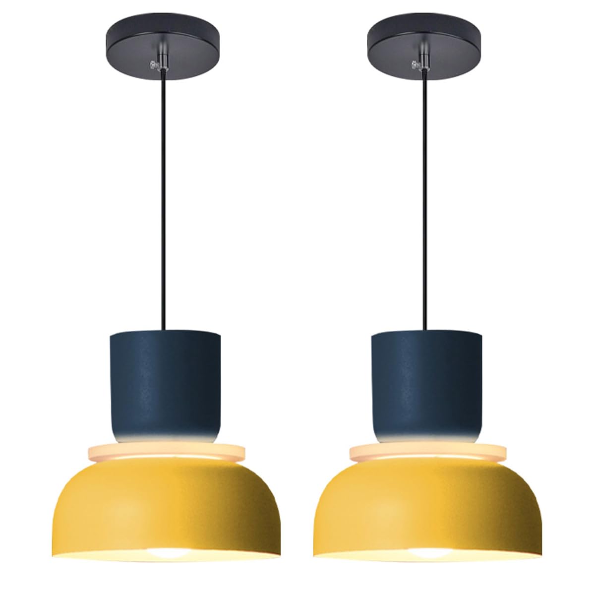 Photo 1 of Qufute 2-Lights Mid Century Pendant Light,Kitchen Island Nordic Hanging Lights Yellow Colorful Drum Shade Unique Aluminum Dome Lampshade Adjustable Pendant Light Schoolhouse Light Fixture