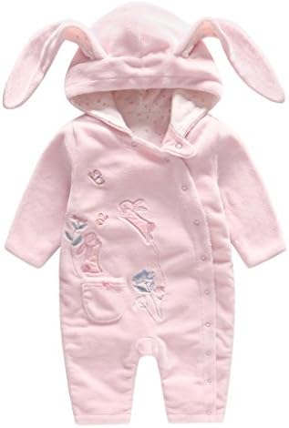 Baby Girls Hooded Rompers Coral Fleece Jumpsuit Rabbit Cute Outfits for 0-24 Months