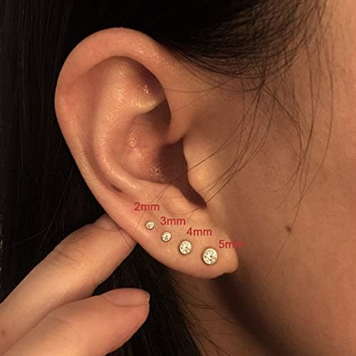 Small Stud Earrings for Women Men Girls- 4 works of Tiny Round Cubic Zirconia Sterling Silver Post Earrings CZ Small Cartilage Tragus Earrings(2/3/4/5mm) - Image 5