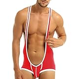 YiZYiF Men's Sexy Lingerie Bodysuit Boxer Briefs Suspenders Singlet Underwear Red Medium