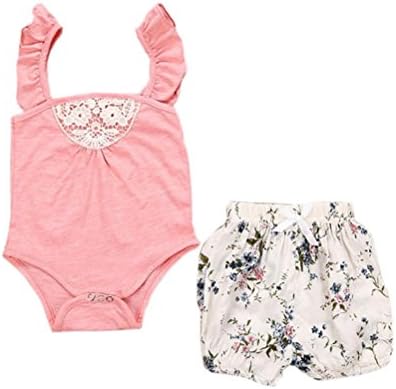 Nevera Toddler Baby Girls 2PCS Outfit Ruffle Sleeve Romper+Floral Short Pants Clothes Set (12/18M, Pink)