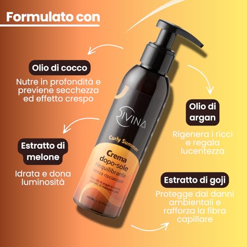 DIVINA BLK Afro Curly Summer Rebalancing After-Sun Cream for Wavy Curly Curly Hair by DIVINA BLK with Argan and Coconut Oils, Melon and Goji Extracts (150ml)