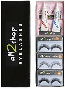 All2shop Natural Professional Cross Fake False Eyelashes Waterproof for Impressive Makeup Cosmetics 8 Assorted Pair Set plus 2 pcs Adhesive Glue (Ten Pieces Set Assorted) by All2shop