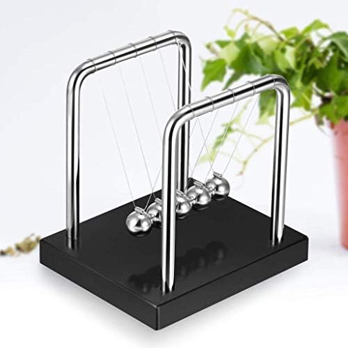 OHELIGO Newtons Swing Cradle Pendulum Physics Balance Ball Toy with 5 Stainless Steel Balls and Frame with Wooden Base Black