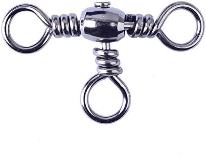 Hicreat Three Way Cross-Line Barrel Swivel 3 Way T-Turn Crossline Connector Fishing Line Rolling Snap Solid Ball Bearing Accessories Tackle (2#-1.10''-85LB-36pcs)
