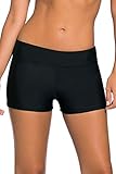 Dokotoo Women's Wide Waistband Swimsuit Bottom Mini Shorts,Black, Size: US 12-14=Waist 31 inch, Tag Size:Large