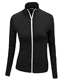 Doublju Womens High Neck Zip-up Cardan in Stretch Cotton Cardigans
