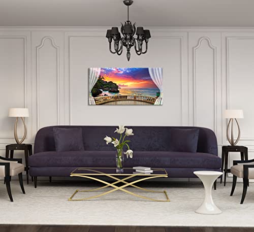 PIY Canvas Wall Art for Living Room, Beautiful Beach Ocean Sunset Pictures Canvas Prints Artwork, Balcony View Series, Large, 24x48