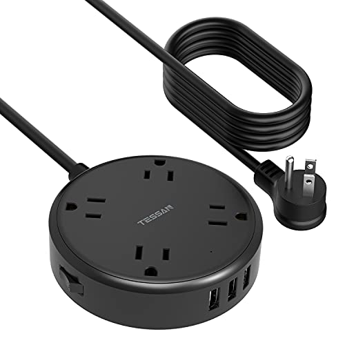 Long Extension Cord 15 Ft, TESSAN Flat Plug Power Strip with 3 USB
