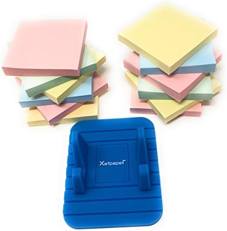 Sticky Adhesive Notes with Pad Holder (Blue), Assorted Pastel Light Colors Easy to Write on With Pen or Pencil, 12 Notepads/Pack Size 3 in x 3 in 100 Sheets/Pad Total 1200 Sheets