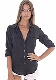 CAMIXA Women's Linen Button-down Two Pockets Shirt Go Casual Chic