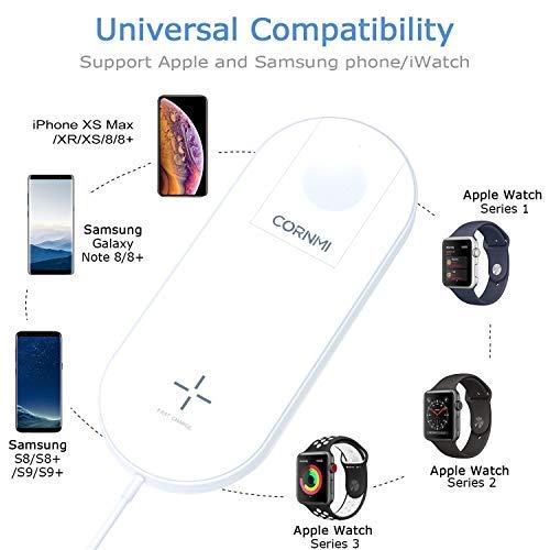 Wireless Charger for Apple Watch Wireless Fast Charging Pad, 2 in 1 Stand Charging Pad Compatible with Apple Watch Series 1/2/3,iPhone XR/XS Max,Samsung Galaxy Note 8/S8 Plus/S7 Edge & Qi-Enabled Phone (Beige)