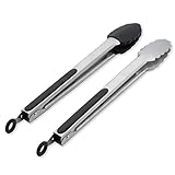 Spring Chef Kitchen Tongs - Salad Tongs With Stainless Steel And Silicone Tips, 2 Piece Locking Set Best For Serving And Cooking, 12 Inch