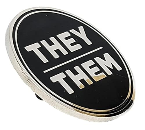 They Them Pronoun Pin Silver and Black Circular Hard Enamel Nonbinary ...